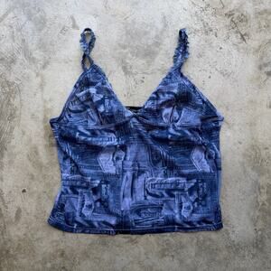 Vintage Y2K No Boundaries Denim Print Sheer babydoll Cami Top Women’s XL
